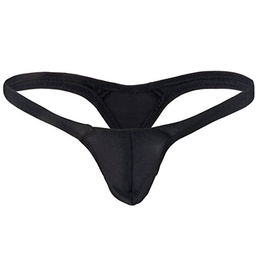 FEESHOW Männer G-String Tanga Mini Slip Thong Mankini Jockstrap Erotische Unterwäsche mit T-Back Low Rise in 12 Farben Schwarz One Size von FEESHOW