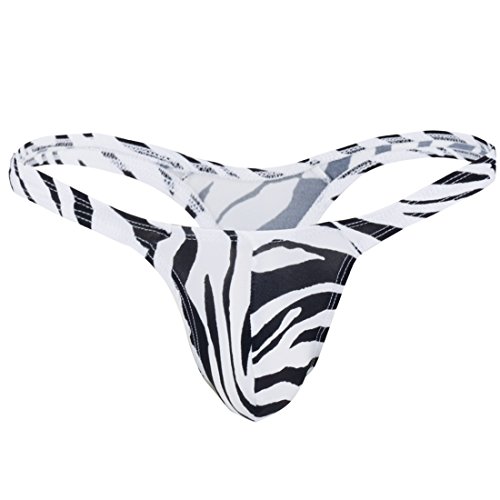 FEESHOW Männer G-String Tanga Mini Slip Thong Mankini Jockstrap Erotische Unterwäsche mit T-Back Low Rise in 12 Farben Zebra One Size von FEESHOW