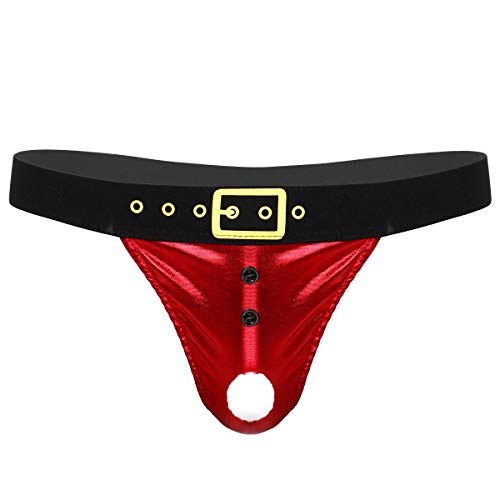 FEESHOW Männer Herren Lustige Weihnachten Unterwäsche Ouvert Wetlook Slip String Tanga T-Back Hipster Unterhose Low Rise Rot XXL von FEESHOW
