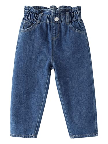 FEESHOW Neugeborene Baby Mädchen Jeans Gekräuselte Elastische Bund Denim Baggy Jeans Hose Mit Taschen Gr. 80-110 Blau 80-86 von FEESHOW