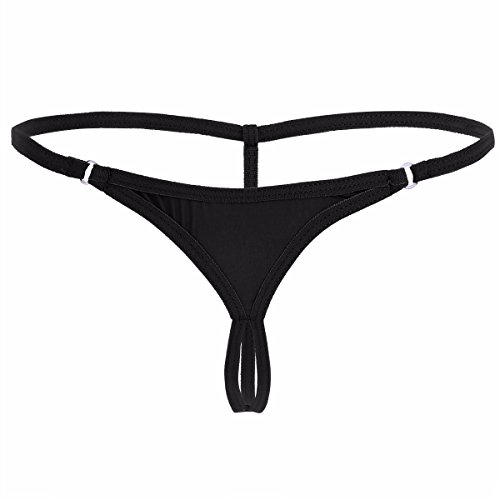 FEESHOW Damen Mini Slips String-Tanga G-String ouverte Unterwäsche Erotik Dessous Höschen mit T Back Schwarz/Rot/Weiß Schwarz One Size von FEESHOW