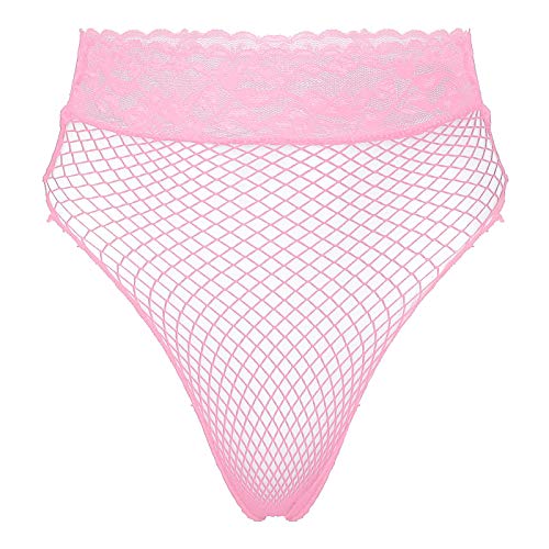 FEESHOW Transparent Slip für Damen Sexy Mesh Unterhose Panty Taillenslip mit Spitzenbund Reizvolle Unterwäsche Dessous Stretch Underwear Rosa_B OneSize von FEESHOW