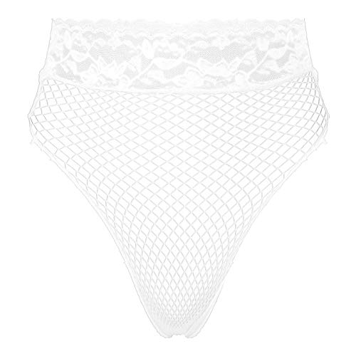 FEESHOW Transparent Slip für Damen Sexy Mesh Unterhose Panty Taillenslip mit Spitzenbund Reizvolle Unterwäsche Dessous Stretch Underwear Weiß_B OneSize von FEESHOW