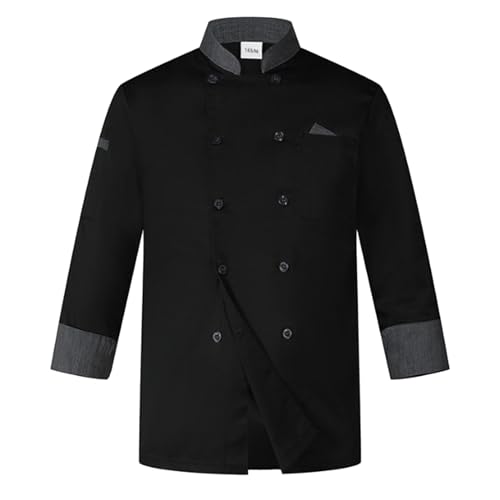 FEESHOW Unisex Herren Damen Kochjacke Lange/Kurze Ärmeln Bäckerjacke Professionelle Kochbekleidung Hotel Küchen Uniform Arbeitskleidung A_Schwarz XL von FEESHOW