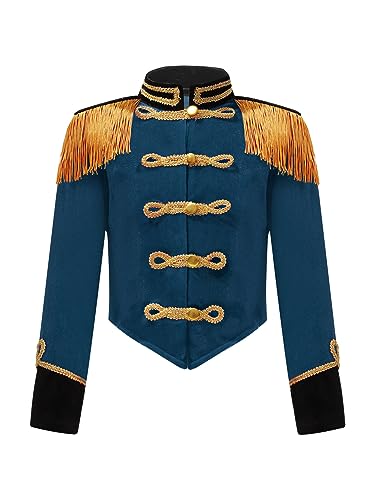 FEESHOW Unisex Kinder Blazer Zirkus Zirkusdirektor Jacke Löwenbändiger Uniform Mantel Fasching Mottoparty Circus Manege Kleidung A_Pfauenblau 170 von FEESHOW