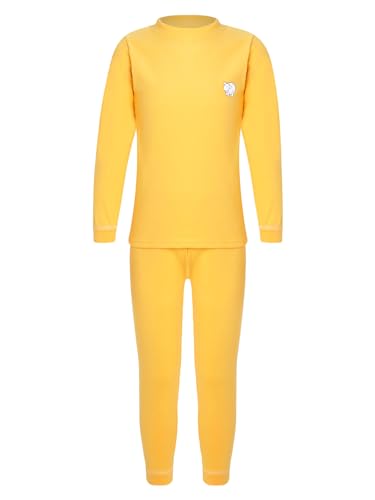 FEESHOW Unisex Kinder Thermounterwäsche Set Extra Warme Ski-/ Funktionsunterwäsche Thermo Unterwäsche für Mädchen Jungen Fussball Sportunterwäsche Gelb_B 134-140 von FEESHOW