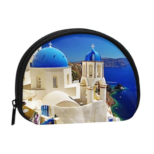 3D-Grafik-Universum-Aufbewahrungstasche, kompakte und praktische Brieftasche für Kleingeld, Santorini Griechische Insel Meerblick, Einheitsgröße von FEETOX