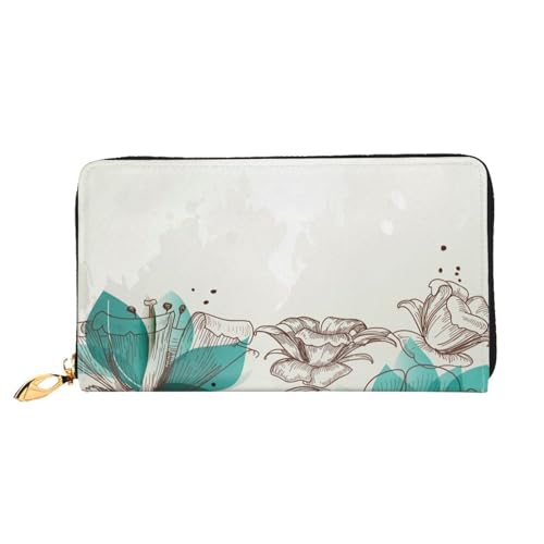 Blaugrün Floral Lange Clutch Geldbörse Leder Geldbörsen Clutch Leder Geldbörsen Mode Leder Geldtasche Lange Bifold Leder Billfold, Schwarz , Einheitsgröße von FEETOX