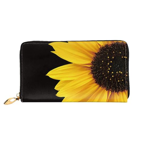 Blume Sonnenblume Lange Kupplung Brieftasche Leder Geldbörsen Clutch Leder Geldbörsen Mode Leder Geldtasche Lange Bifold Leder Billfold, Schwarz , Einheitsgröße von FEETOX