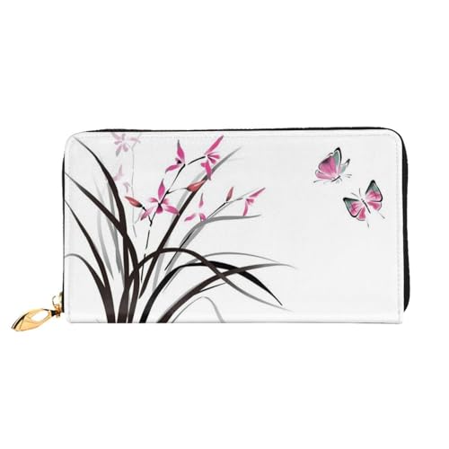 Blumen Schmetterling Lange Kupplung Brieftasche Leder Geldbörsen Clutch Leder Geldbörsen Mode Leder Geldtasche Lange Bifold Leder Billfold, Schwarz , Einheitsgröße von FEETOX