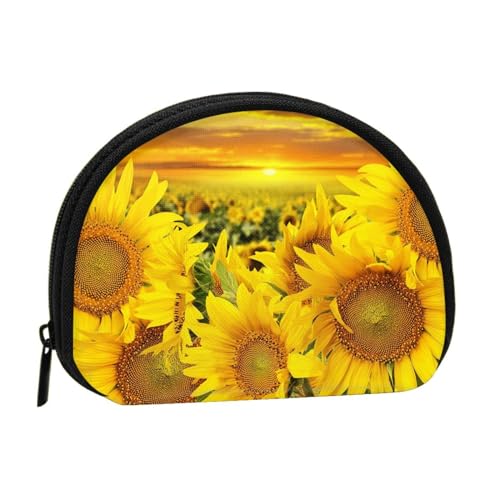 Bunte Fischmuschel-Aufbewahrungstasche, kompakte und praktische Brieftasche für Kleingeld, Sonnenblumenfeld, Einheitsgröße von FEETOX