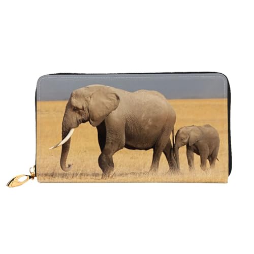 FEETOX Afrikanischer Elefant Lange Clutch Geldbörse Leder Geldbörsen Clutch Leder Geldbörsen Mode Leder Geldtasche Lange Bifold Leder Billfold, Schwarz , Einheitsgröße von FEETOX