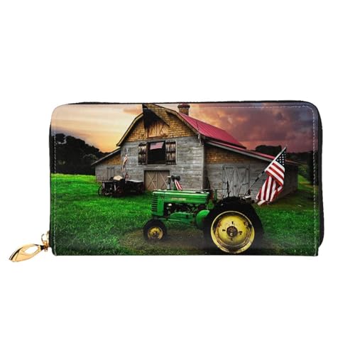 FEETOX Alte Traktor Foto Bauernhof Lange Kupplung Brieftasche Leder Geldbörsen Clutch Leder Geldbörsen Mode Leder Geldtasche Lange Bifold Leder Billfold, Schwarz , Einheitsgröße von FEETOX