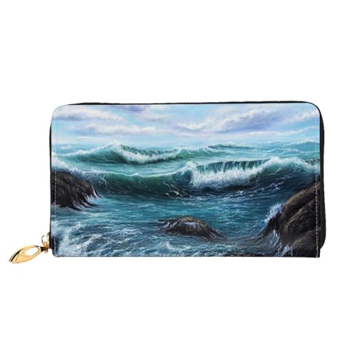 FEETOX Blau Meer Landschaft Lange Kupplung Brieftasche Leder Geldbörsen Clutch Leder Geldbörsen Mode Leder Geldtasche Lange Bifold Leder Billfold, Schwarz , Einheitsgröße von FEETOX