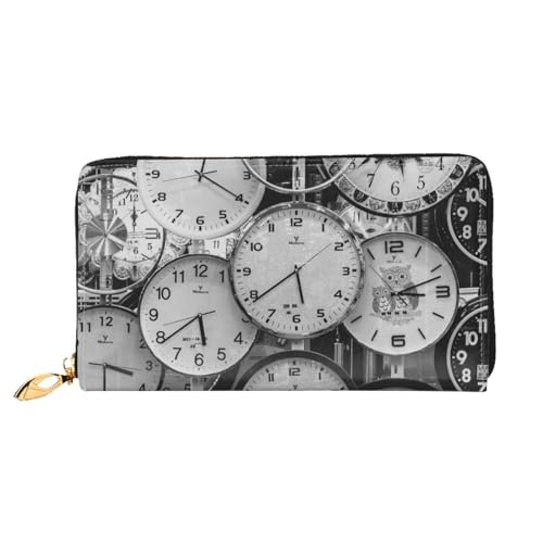 FEETOX Clock Art Lange Clutch Geldbörse Leder Geldbörsen Clutch Leder Geldbörsen Mode Leder Geldtasche Lange Bifold Leder Billfold, Schwarz , Einheitsgröße von FEETOX