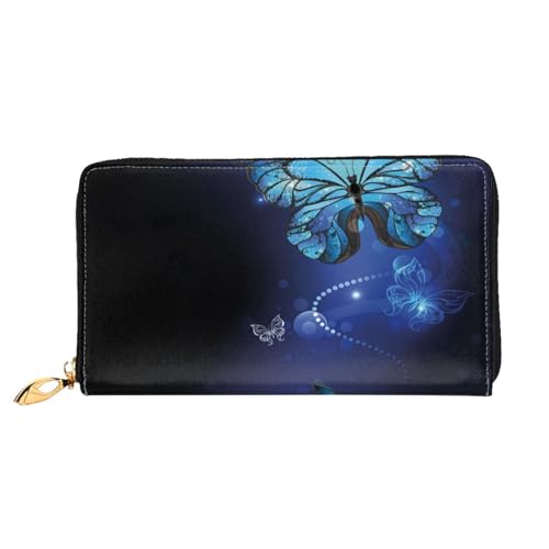 FEETOX Dunkelblaue Schmetterlinge Lange Clutch Geldbörse Leder Geldbörsen Clutch Leder Geldbörsen Mode Leder Geldtasche Lange Bifold Leder Billfold, Schwarz , Einheitsgröße von FEETOX