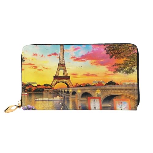 FEETOX Eiffelturm Paris Lange Clutch Geldbörse Leder Geldbörsen Clutch Leder Geldbörsen Mode Leder Geldtasche Lange Bifold Leder Billfold, Schwarz , Einheitsgröße von FEETOX