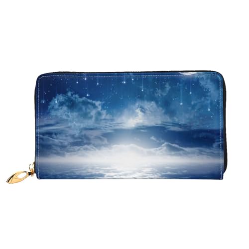 FEETOX Falling Star Moon Lange Clutch Geldbörse Leder Geldbörsen Clutch Leder Geldbörsen Mode Leder Geldtasche Lange Bifold Leder Billfold, Schwarz , Einheitsgröße von FEETOX