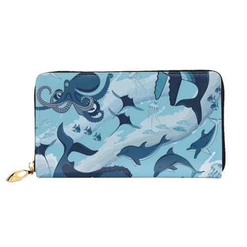 FEETOX Fish and Octopus Lange Clutch Geldbörse Leder Geldbörsen Clutch Leder Geldbörsen Mode Leder Geldtasche Lange Bifold Leder Billfold, Schwarz , Einheitsgröße von FEETOX