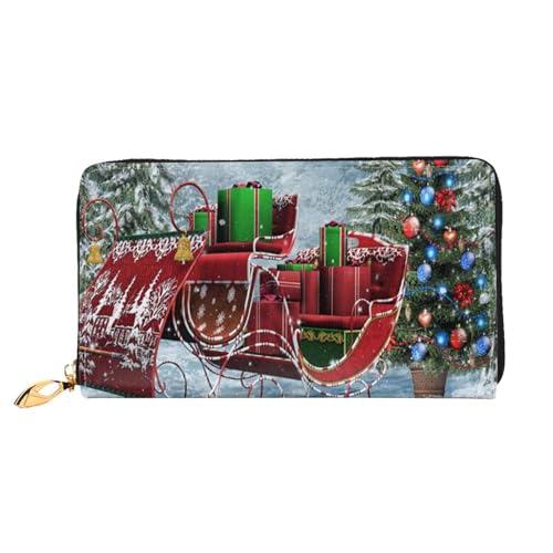 FEETOX Frohe Weihnachten Santa's Geschenk Lange Clutch Geldbörse Leder Geldbörsen Clutch Leder Geldbörsen Mode Leder Geldtasche Lange Bifold Leder Billfold, Schwarz , Einheitsgröße von FEETOX