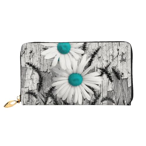 FEETOX Gänseblümchen Blumen Lange Clutch Geldbörse Leder Geldbörsen Clutch Leder Geldbörsen Mode Leder Geldtasche Lange Bifold Leder Billfold, Schwarz , Einheitsgröße von FEETOX