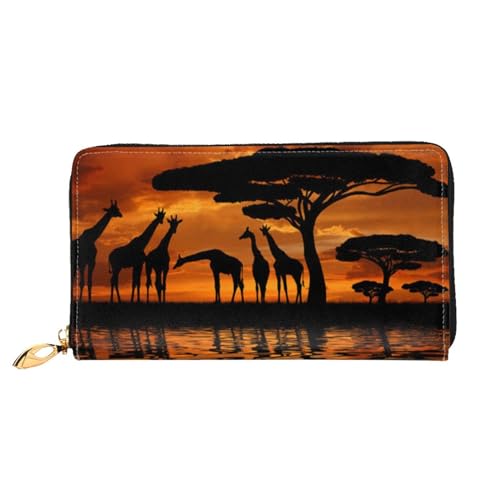 FEETOX Giraffe Under The Tree in Africa Lange Clutch Geldbörse Leder Geldbörsen Clutch Leder Geldbörsen Mode Leder Geldtasche Lange Bifold Leder Billfold, Schwarz , Einheitsgröße von FEETOX