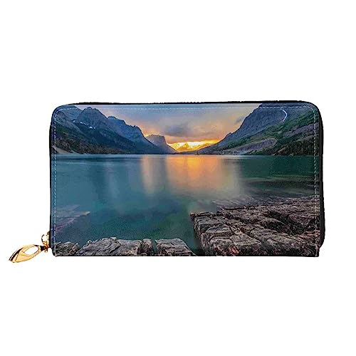 FEETOX Glacier National Park Lange Clutch Geldbörse Leder Geldbörsen Clutch Leder Geldbörsen Mode Leder Geldtasche Lange Bifold Leder Billfold, Schwarz , Einheitsgröße von FEETOX