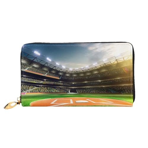 FEETOX Grüne Baseballfeld Hintergrund Lange Kupplung Brieftasche Leder Geldbörsen Clutch Leder Geldbörsen Mode Leder Geldtasche Lange Bifold Leder Billfold, Schwarz , Einheitsgröße von FEETOX