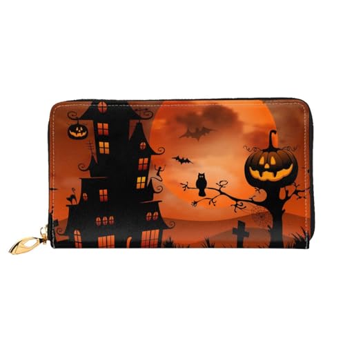 FEETOX Happy Halloween Lange Clutch Geldbörse Leder Geldbörsen Clutch Leder Geldbörsen Mode Leder Geldtasche Lange Bifold Leder Billfold, Schwarz , Einheitsgröße von FEETOX