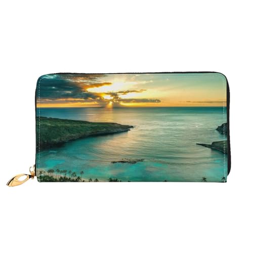 FEETOX Hawaiian Seaside Sunset Lange Clutch Geldbörse Leder Geldbörsen Clutch Leder Geldbörsen Mode Leder Geldtasche Lange Bifold Leder Billfold, Schwarz , Einheitsgröße von FEETOX