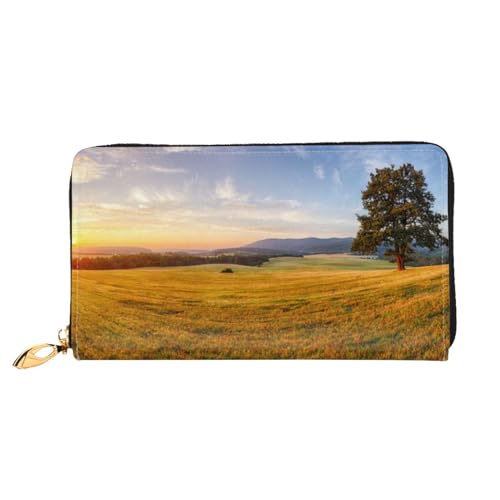 FEETOX Herbst Goldene Gras Landschaft Lange Kupplung Brieftasche Leder Geldbörsen Kupplung Leder Brieftaschen Mode Leder Geldtasche Lange Bifold Leder Billfold, Schwarz , Einheitsgröße von FEETOX