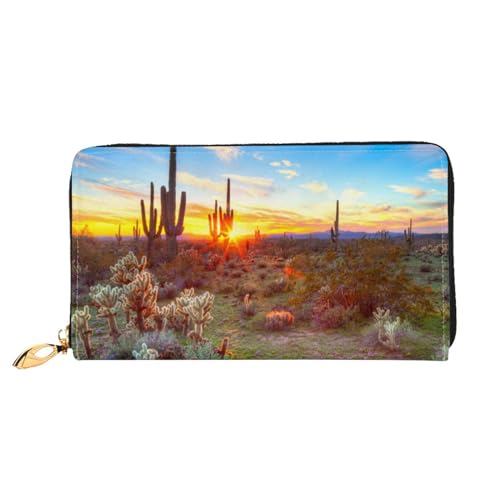 FEETOX Kaktus Wüste Sonnenuntergang Lange Clutch Brieftasche Leder Geldbörsen Clutch Leder Geldbörsen Mode Leder Geldtasche Lange Bifold Leder Billfold, Schwarz , Einheitsgröße von FEETOX