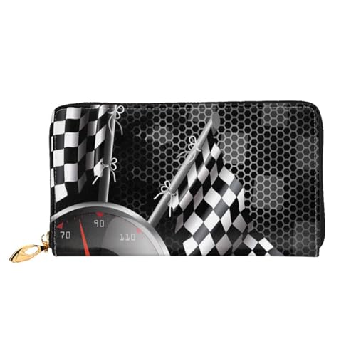 FEETOX Karierte Flagge Racing Lange Kupplung Brieftasche Leder Geldbörsen Clutch Leder Geldbörsen Mode Leder Geldtasche Lange Bifold Leder Billfold, Schwarz , Einheitsgröße von FEETOX