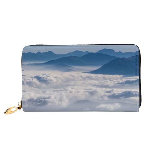 FEETOX Landschaft mit Bergen und Wolken Lange Clutch Geldbörse Leder Geldbörsen Clutch Leder Geldbörsen Mode Leder Geldtasche Lange Bifold Leder Billfold, Schwarz , Einheitsgröße von FEETOX