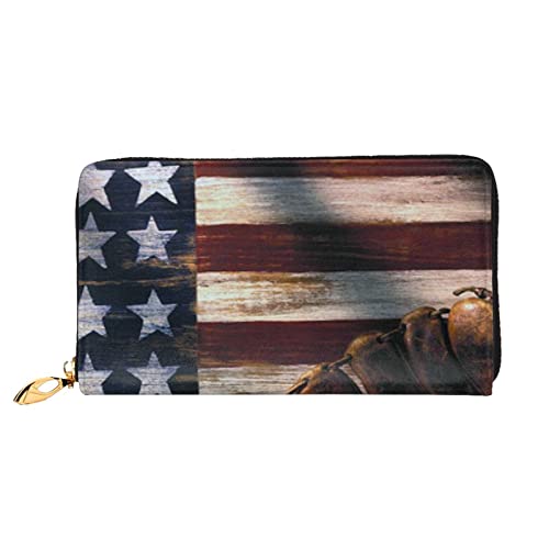 FEETOX Lange Handheld Leder Geldbörse Mode Amerikanische Flagge Baseball Brieftasche Business Leder Pocketbook Geldtasche für Geschenke, Schwarz , Einheitsgröße von FEETOX