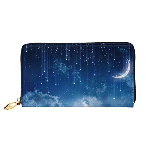 FEETOX Lange Handheld Leder Geldbörse Mode Falling Star Moon Brieftasche Business Leder Pocketbook Geldtasche für Geschenke, Schwarz , Einheitsgröße von FEETOX