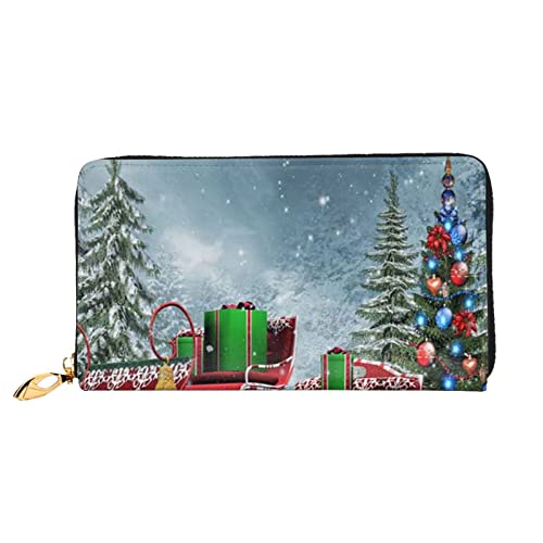 FEETOX Lange Handheld Leder Geldbörse Mode Frohe Weihnachten Weihnachtsmann Geschenk Brieftasche Business Leder Taschenbuch Geldtasche für Geschenke, Schwarz , Einheitsgröße von FEETOX