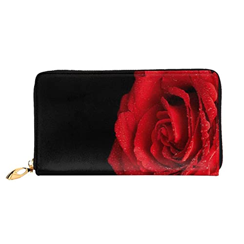 FEETOX Lange Handheld Leder Geldbörse Mode Rote Rose Brieftasche Business Leder Pocketbook Geldtasche für Geschenke, Schwarz , Einheitsgröße von FEETOX