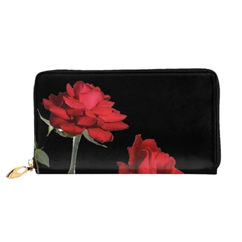 FEETOX Lange Handheld Leder Geldbörse Mode Rote Rose Brieftasche Business Leder Pocketbook Geldtasche für Geschenke, Schwarz , Einheitsgröße von FEETOX