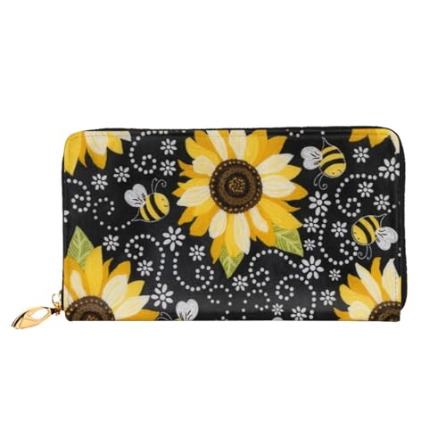FEETOX Lange Handheld Leder Geldbörse Mode Sonnenblume Brieftasche Business Leder Pocketbook Geldtasche für Geschenke, Schwarz , Einheitsgröße von FEETOX