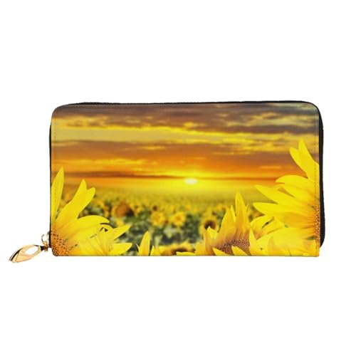 FEETOX Lange Handheld Leder Geldbörse Mode Sonnenblume Muster Brieftasche Business Leder Pocketbook Geldtasche für Geschenke, Schwarz , Einheitsgröße von FEETOX