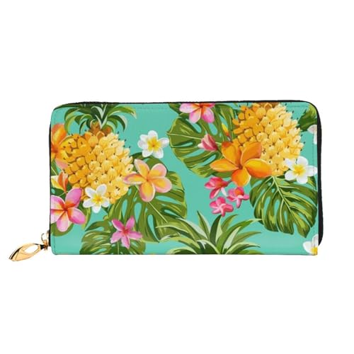 FEETOX Lange Handheld Leder Geldbörse Mode Tropische Frucht Ananas Brieftasche Business Leder Pocketbook Geldtasche für Geschenke, Schwarz , Einheitsgröße von FEETOX