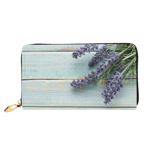 FEETOX Lavendel Auf Holz Lange Kupplung Brieftasche Leder Geldbörsen Kupplung Leder Brieftaschen Mode Leder Geldtasche Lange Bifold Leder Billfold, Schwarz , Einheitsgröße von FEETOX