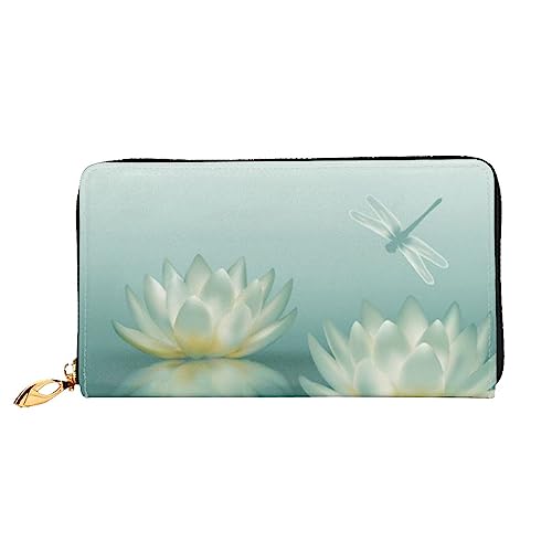 FEETOX Libelle mit Seerose Lange Clutch Geldbörse Leder Geldbörsen Clutch Leder Geldbörsen Mode Leder Geldtasche Lange Bifold Leder Billfold, Schwarz , Einheitsgröße von FEETOX