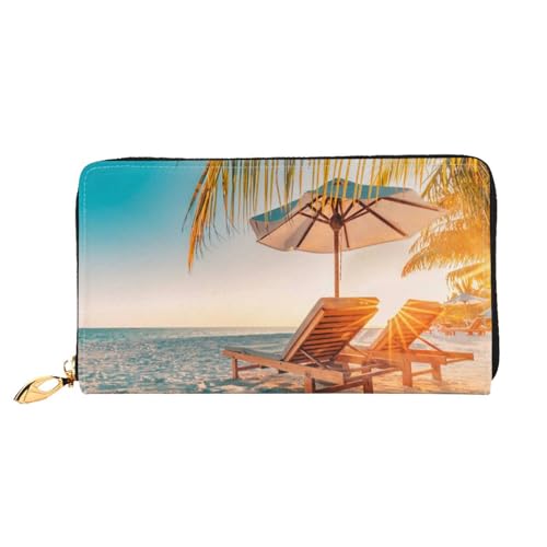 FEETOX Liegestühle Am Strand Im Sommer Lange Kupplung Brieftasche Leder Geldbörsen Clutch Leder Geldbörsen Mode Leder Geldtasche Lange Bifold Leder Billfold, Schwarz , Einheitsgröße von FEETOX