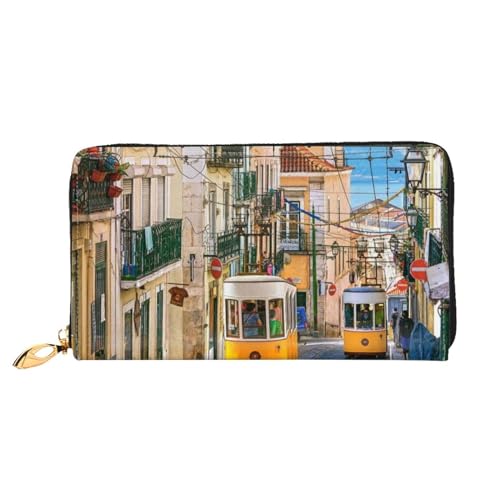 FEETOX Lissabon Tram Lange Clutch Geldbörse Leder Geldbörsen Clutch Leder Geldbörsen Mode Leder Geldtasche Lange Bifold Leder Billfold, Schwarz , Einheitsgröße von FEETOX