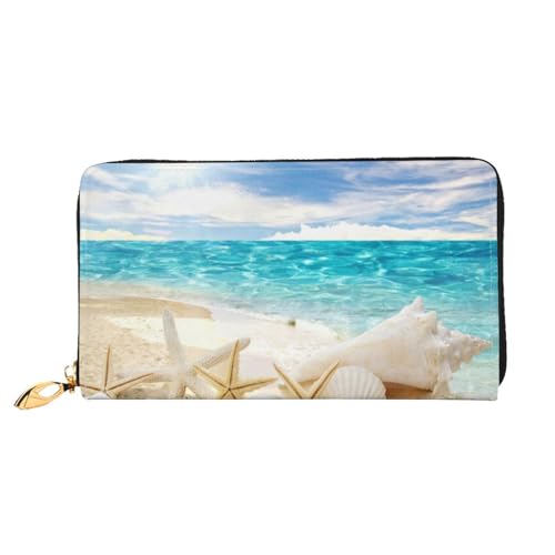 FEETOX Ocean Beach Lange Clutch Geldbörse Leder Geldbörsen Clutch Leder Geldbörsen Mode Leder Geldtasche Lange Bifold Leder Billfold, Schwarz , Einheitsgröße von FEETOX