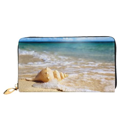 FEETOX Ocean Seashell Lange Clutch Geldbörse Leder Geldbörsen Clutch Leder Geldbörsen Mode Leder Geldtasche Lange Bifold Leder Billfold, Schwarz , Einheitsgröße von FEETOX