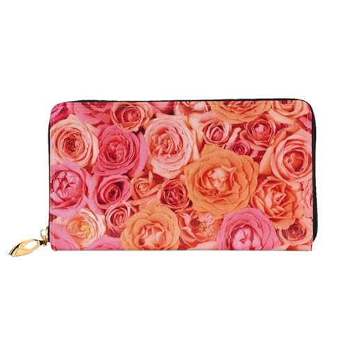 FEETOX Orange Rose Lange Clutch Geldbörse Leder Geldbörsen Clutch Leder Geldbörsen Mode Leder Geldtasche Lange Bifold Leder Billfold, Schwarz , Einheitsgröße von FEETOX