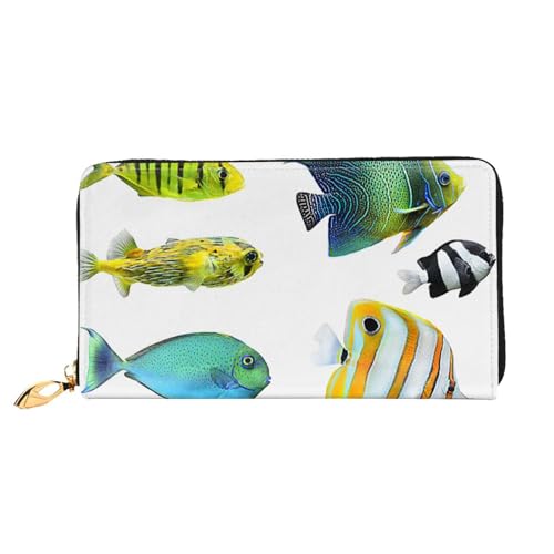 FEETOX Ozean Tropische Fische Lange Kupplung Brieftasche Leder Geldbörsen Clutch Leder Geldbörsen Mode Leder Geldtasche Lange Bifold Leder Billfold, Schwarz , Einheitsgröße von FEETOX